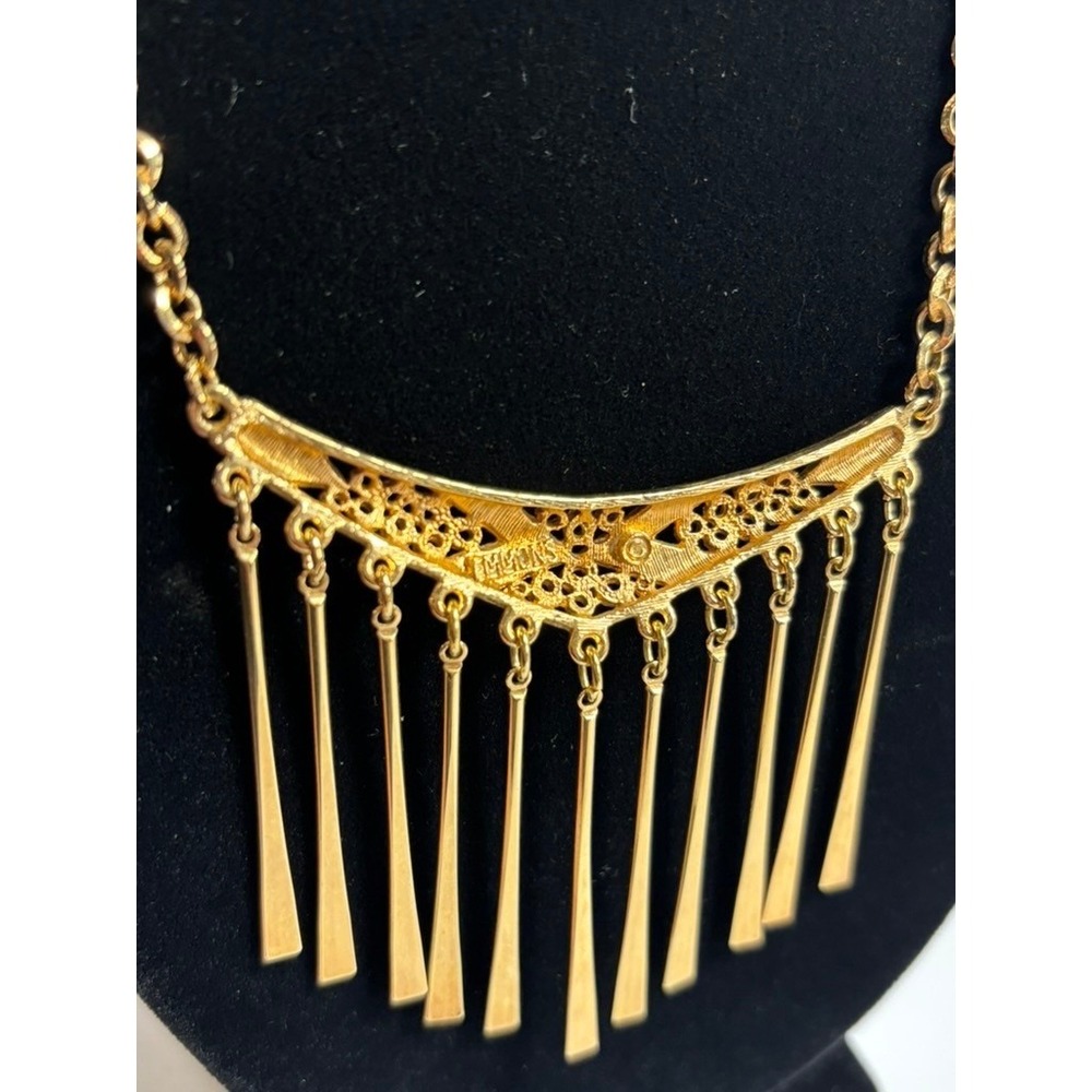 Emmons Necklace Gold Tone Vintage Fringe‎ Bib Filigree Statement